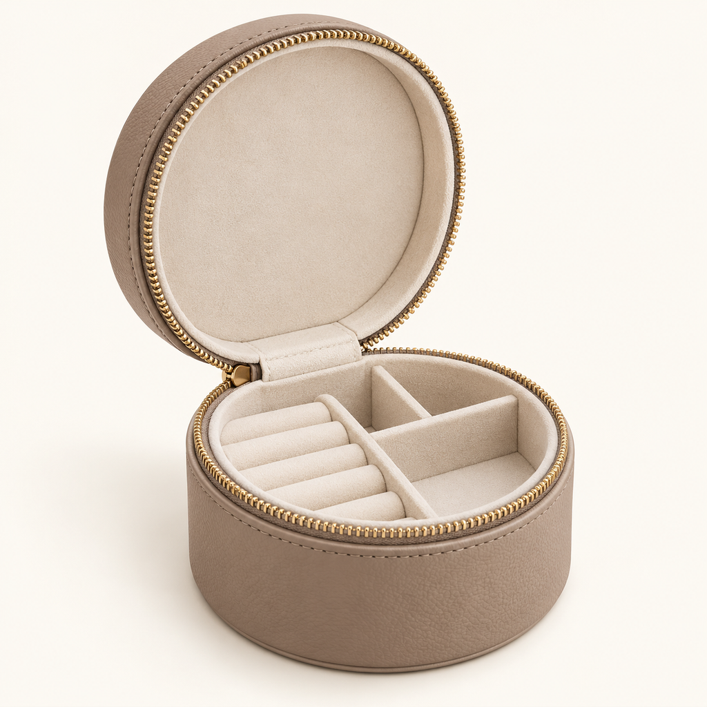 Taupe Round Travel Jewelry Case — view 1
