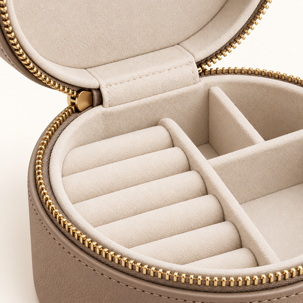 Taupe Round Travel Jewelry Case — view 3