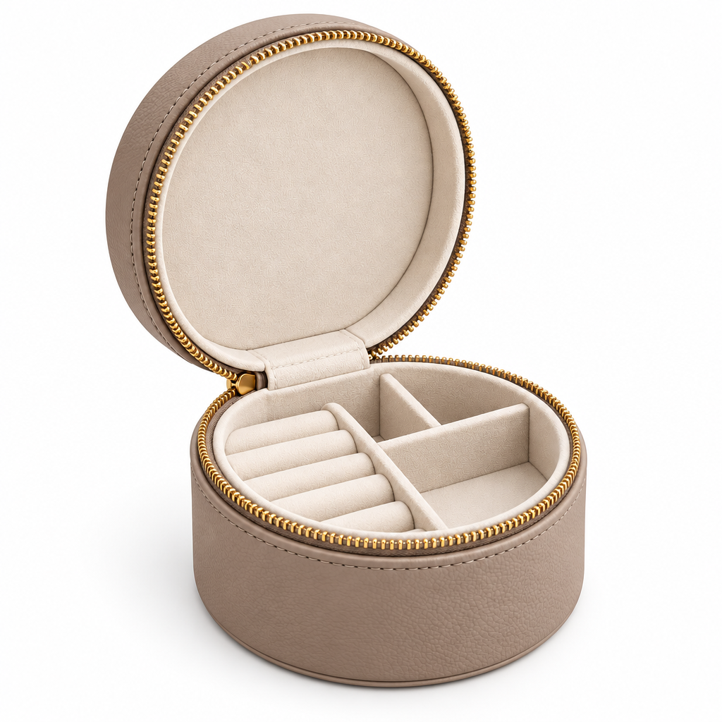 Taupe Round Travel Jewelry Case — view 4