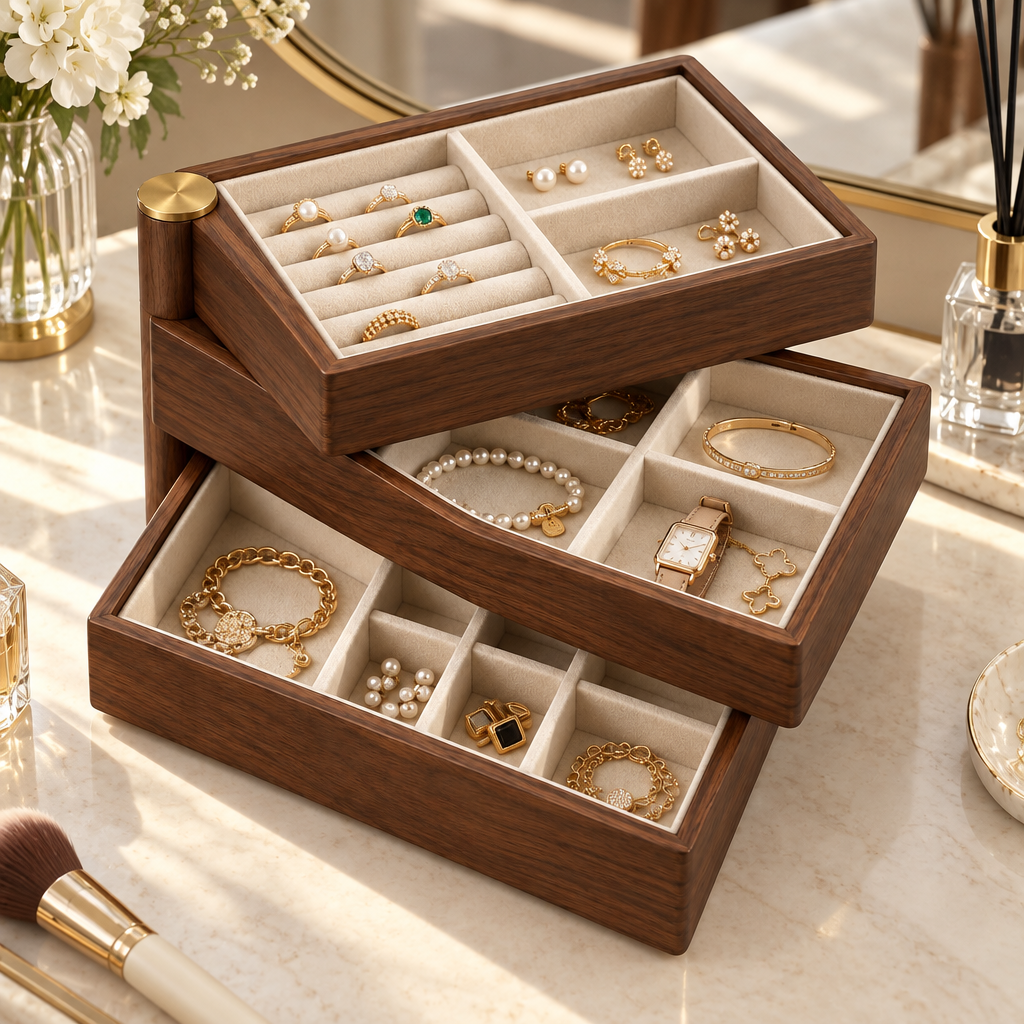 Walnut-Tone Rotating Jewelry Organizer — view 2