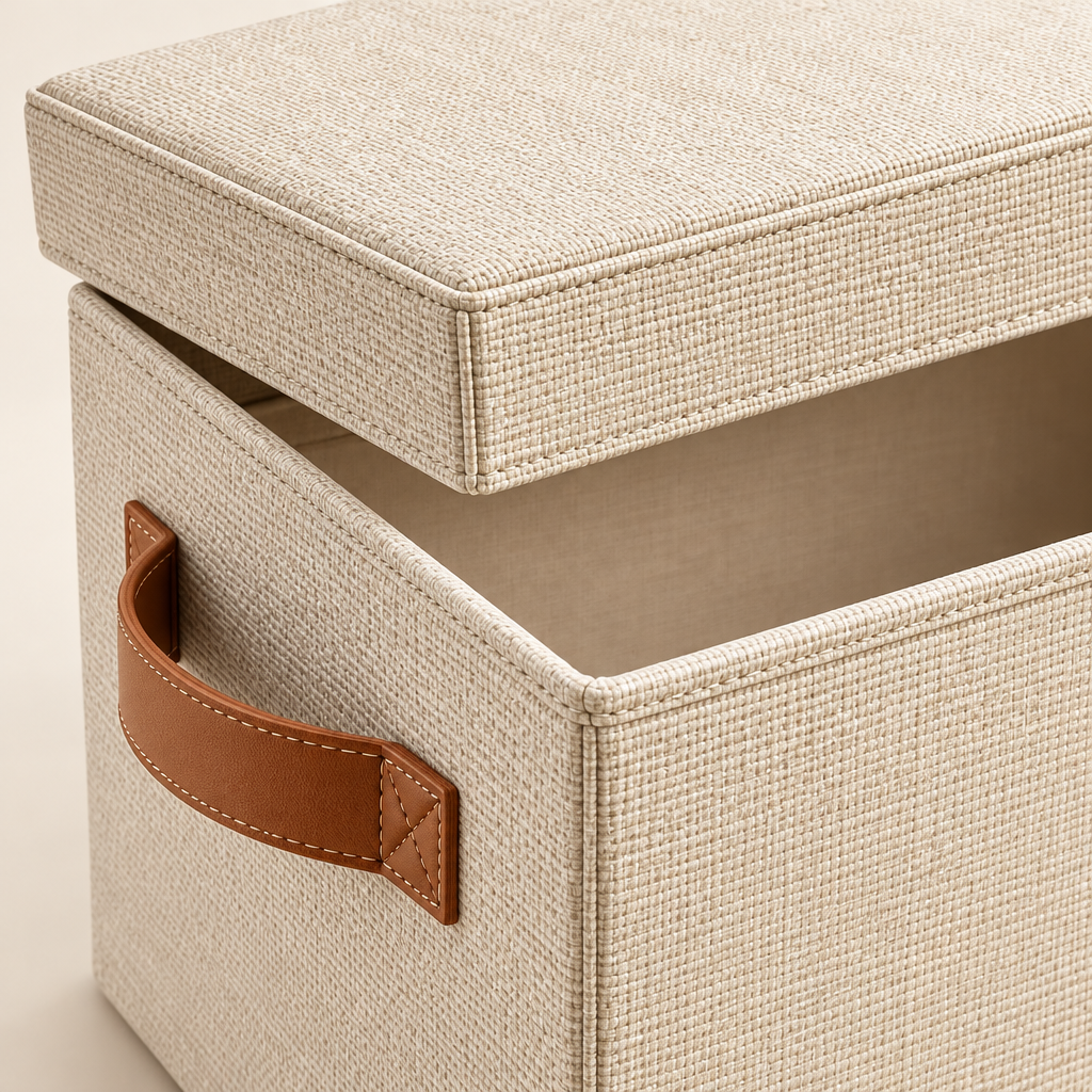 Cream Fabric Storage Box with Lid — view 3