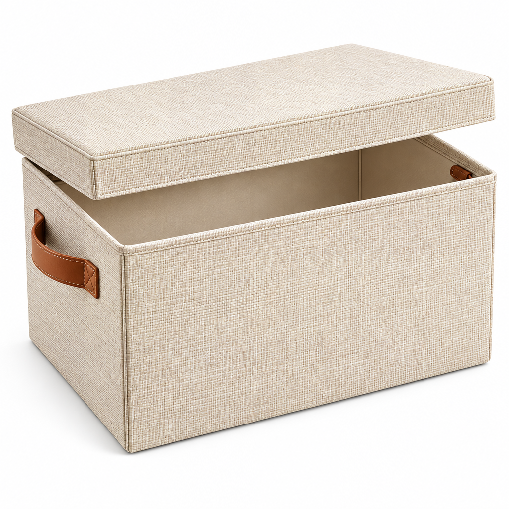 Cream Fabric Storage Box with Lid — view 4